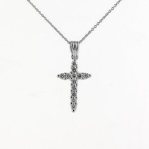 14K White Gold Natural Diamond Cross Necklace ..30ctw Adjustable Chain